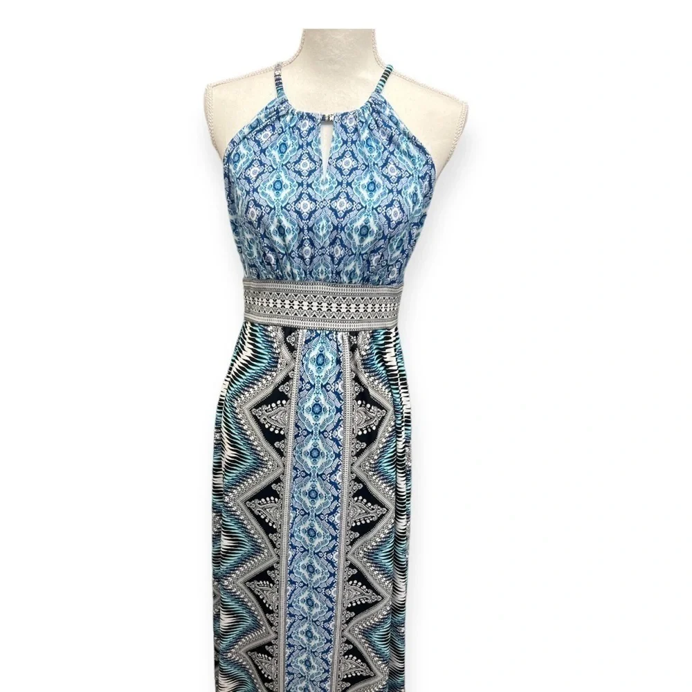 Free People Maxi Halter Dress Sleeveless Column Dress Blue, White & Black Sz  S - Picture 6 of 10